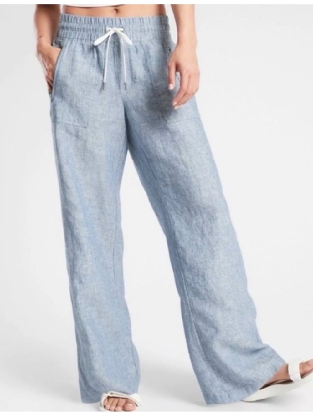Athleta Cabo Linen Wide Leg Pants Chambray Size 4